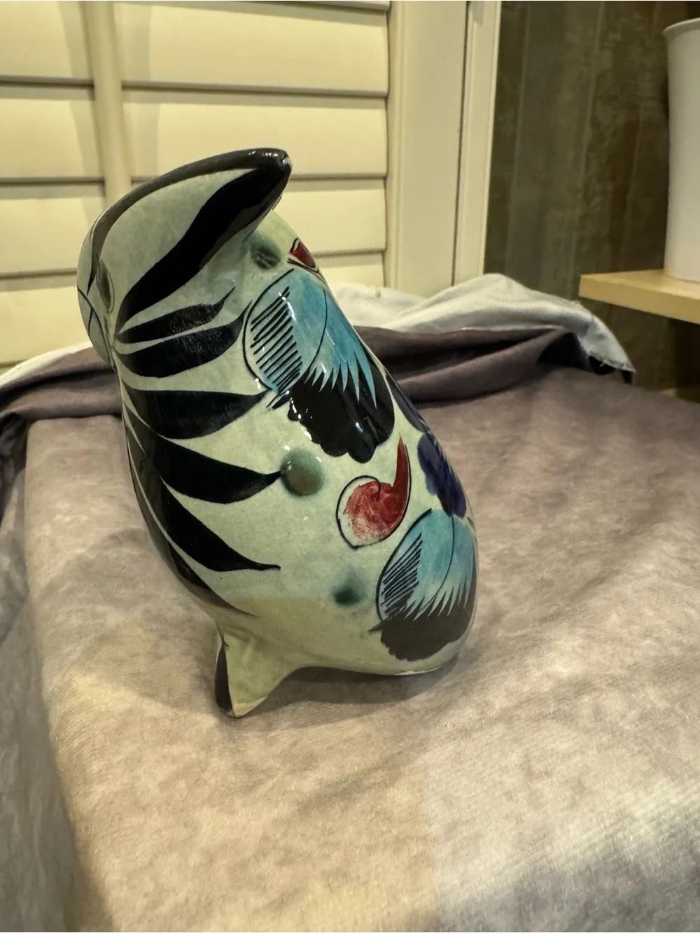 Mexican Tonala Handcrafted Black and Cream Owl Figurine - Decorative Home Accent
